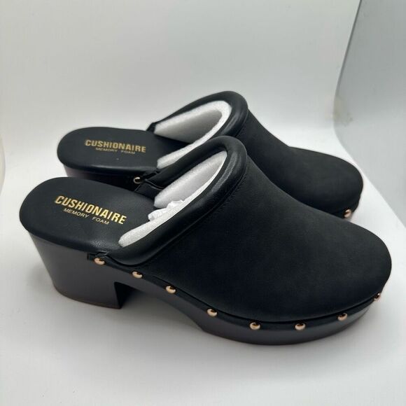 CUSHIONAIRE Women's Guest Faux Wood Clog with Memory Foam Padding 8.5 BLACK NEW - Picture 1 of 7